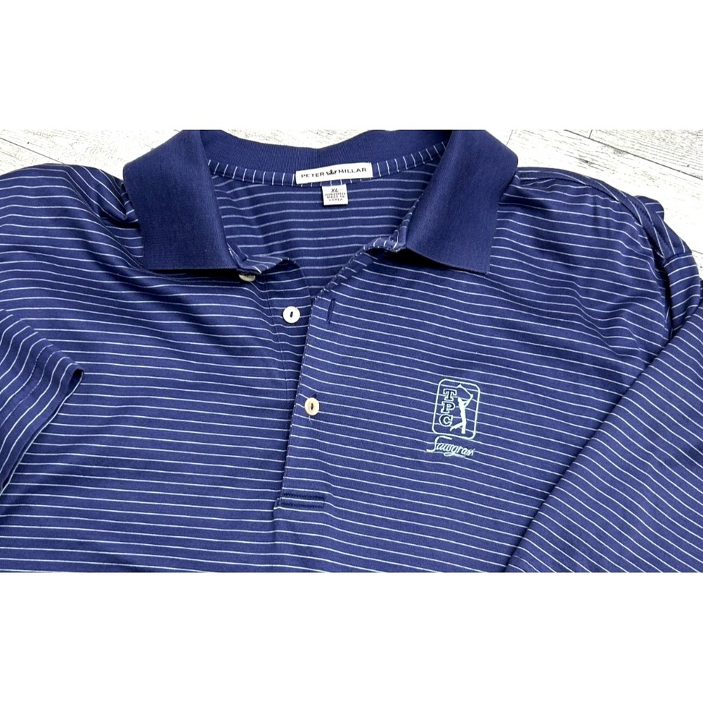 Peter Millar TPC Sawgrass Men's Golf Polo Shirt Blue Striped XLarge XL